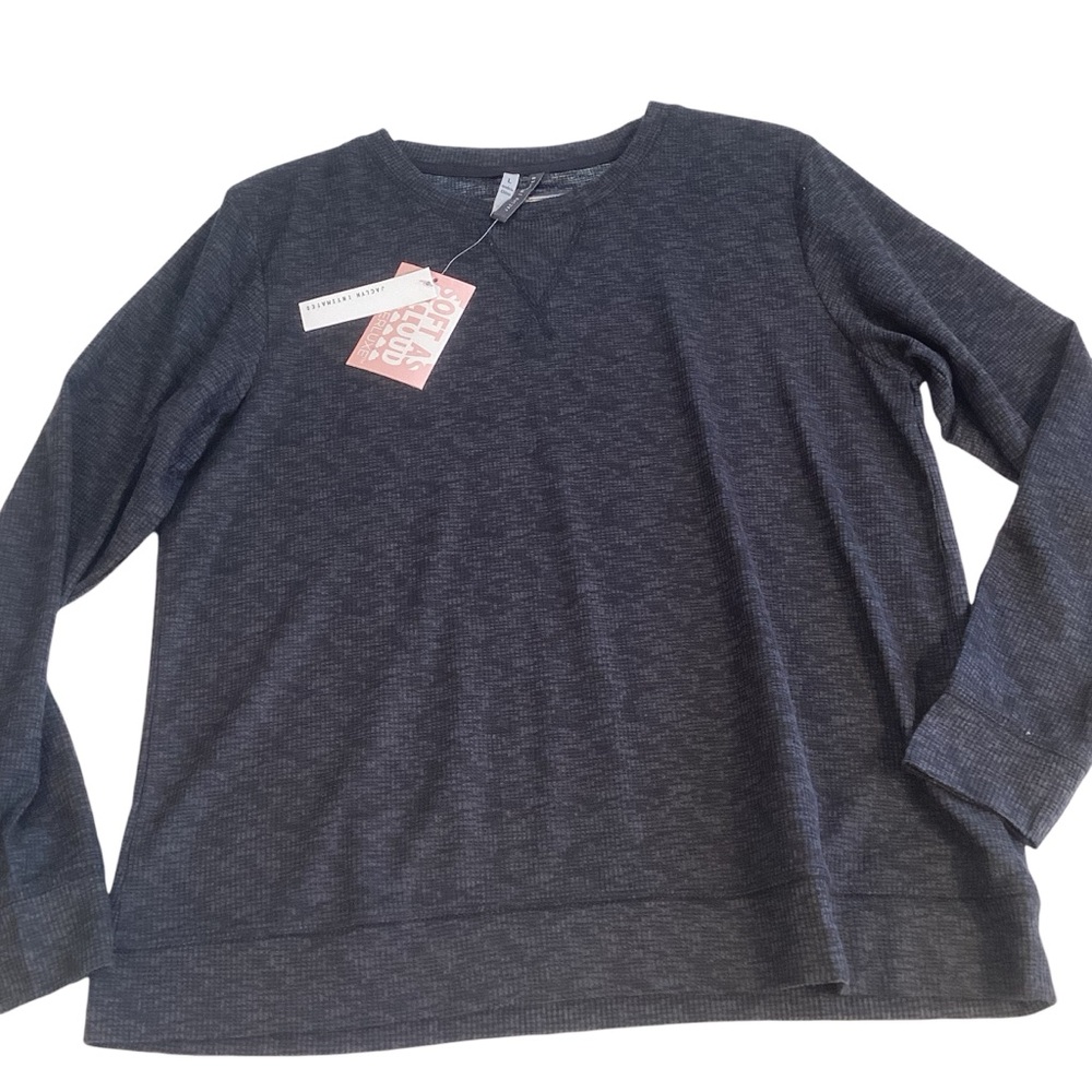 Jaclyn Intimates Whisperluxe Pajama Lounge Top Waffle Knit Grey Large NWT